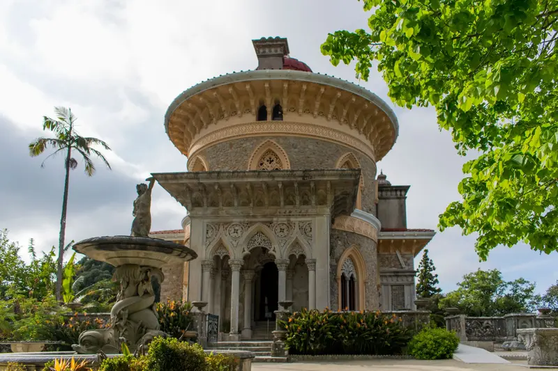 The façade of Monserrate Palace with arches and Indian and Moorish-inspired decoration