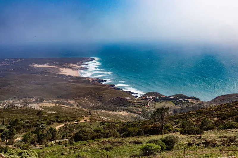 Panoramic view from the Peninha sanctuary across the hills and the Atlantic coast