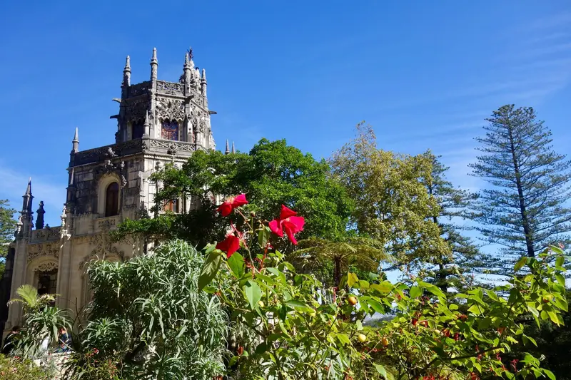 The neo-Manueline façade of the Regaleira Palace in Sintra