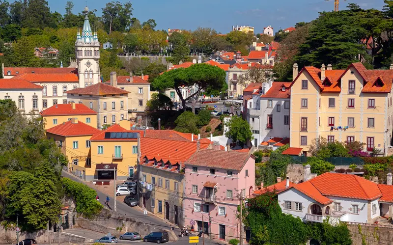 A view of the historic centre of Sintra with the hills behind